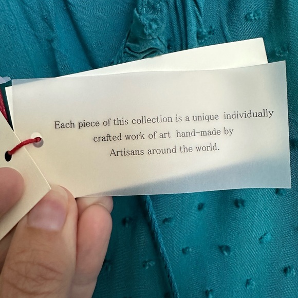 Solitaire Tunic Embroidered Peasant Blouse Turquoise Ruffled Neck Ties Size S - Picture 11 of 13